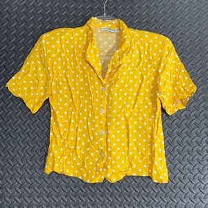 Vintage Lee Winter Yellow White Dotted Button Up Blouse Top Shirt Women's Size S